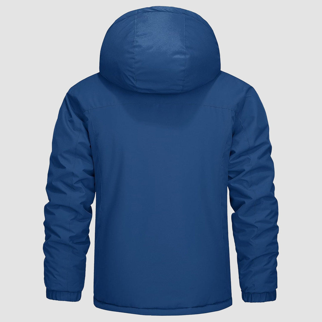 Close-up of the fleece lining inside a men's water-resistant insulated winter coat.