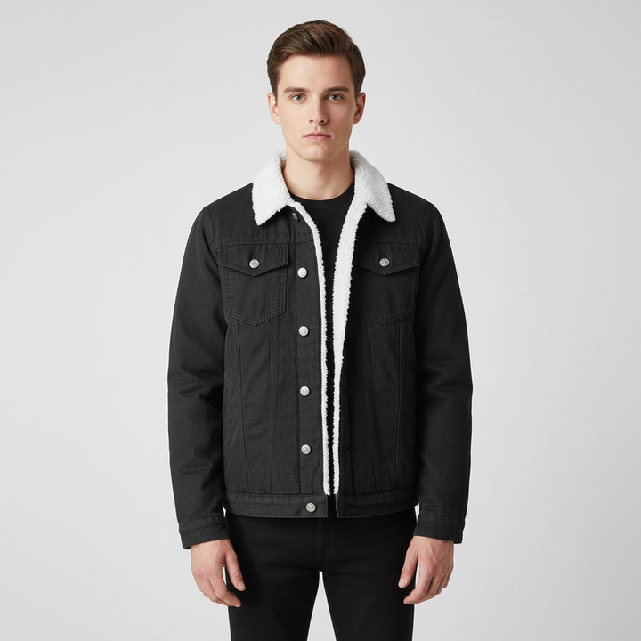 Comfortable & durable men's insulated denim jacket. Ideal casual outerwear for cold weather, button-front design.