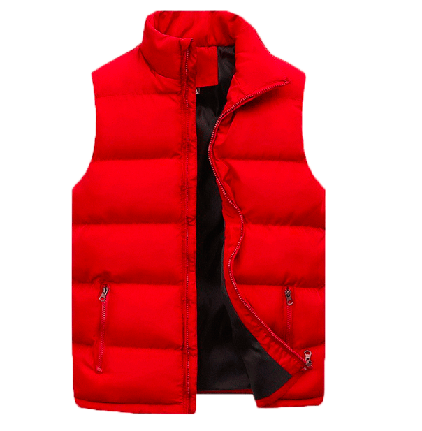 Modern men's insulated sleeveless jacket. Sleek padded gilet for urban winter wear & comfortable layering.