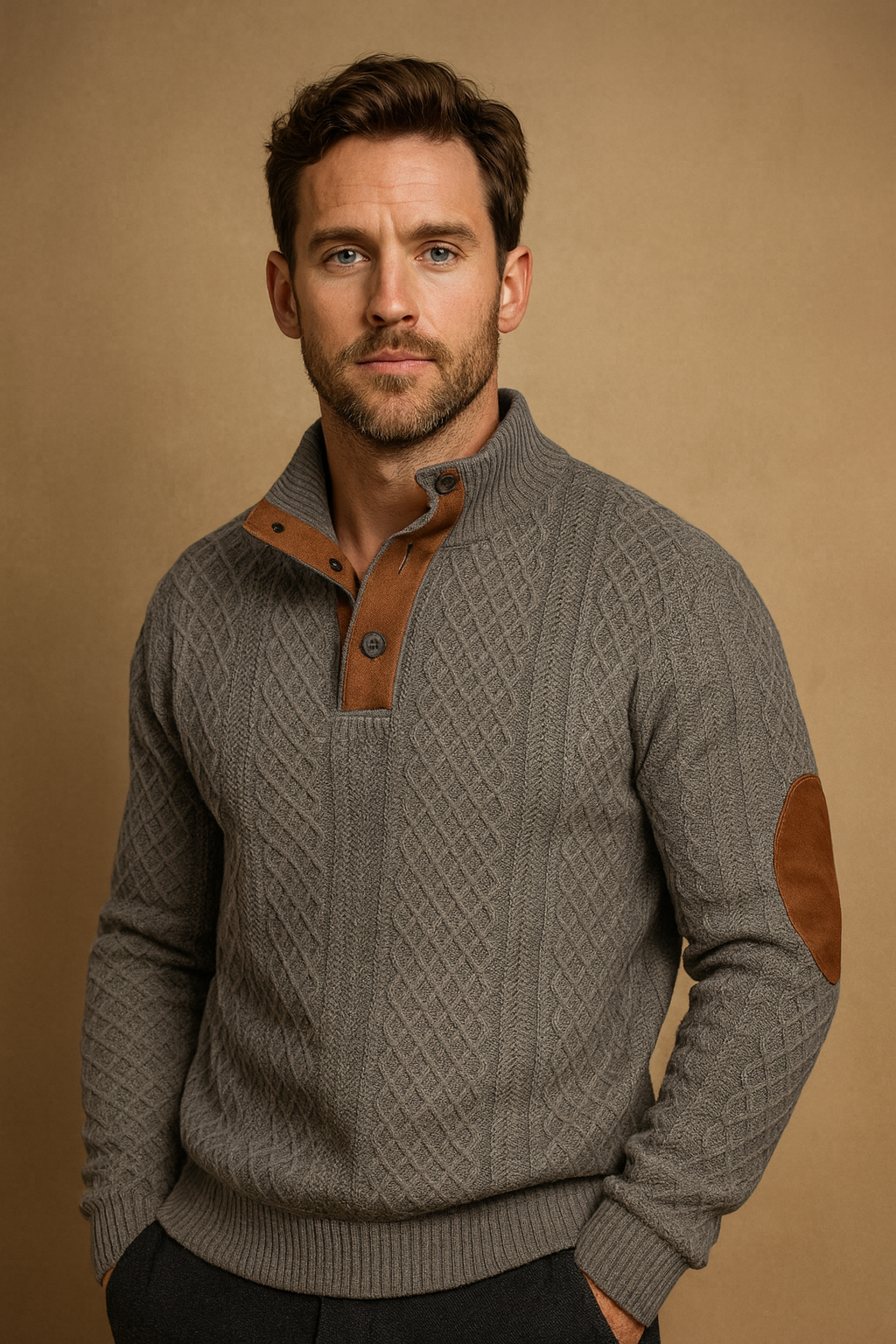 Stylish men's jacquard knitted sweater, a versatile outerwear piece for smart casual spring & autumn looks.