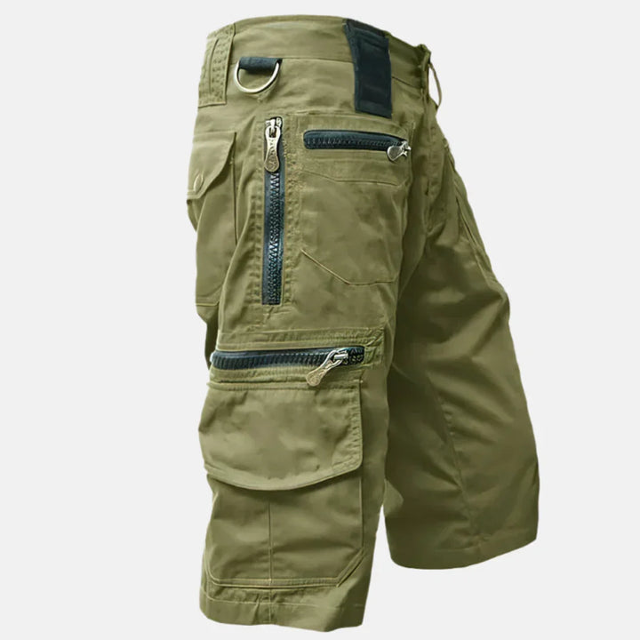 Men's knee-length cargo shorts, multi-pocket design ideal for hiking, outdoor activities & casual summer adventures.