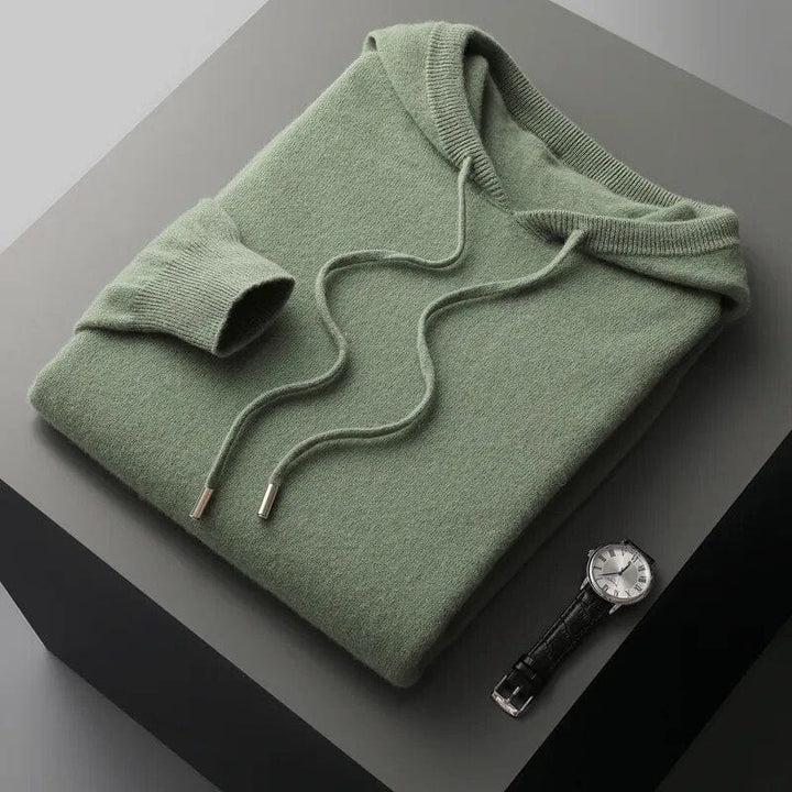 Stylish men's knit pullover hoodie in a comfortable, versatile design. Ideal casual wear for fall & winter fashion.