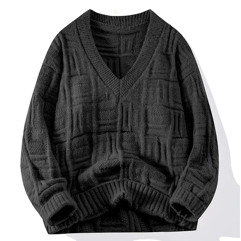 Men's knit V-neck sweater in a classic style, perfect for casual layering in winter fashion.