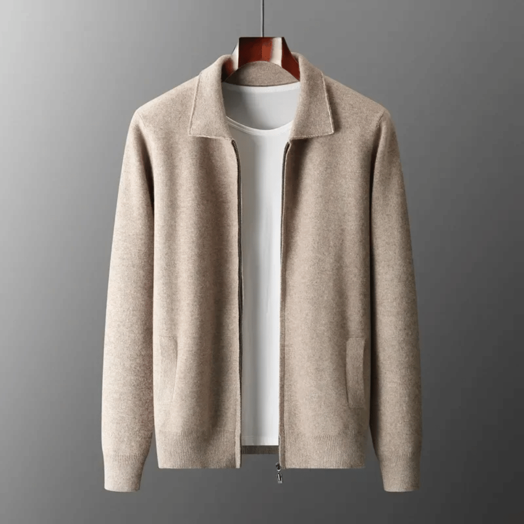 Comfortable men's knit cardigan. Versatile zip-up, long-sleeve layering jacket for any occasion.