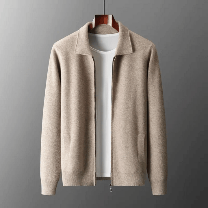 Comfortable men's knit cardigan. Versatile zip-up, long-sleeve layering jacket for any occasion.