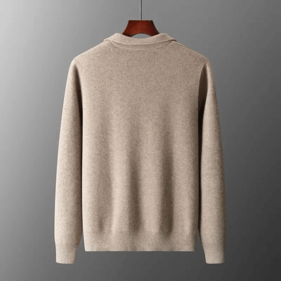 Stylish men's knit zip-up cardigan. Perfect long-sleeve layering jacket for modern men's fashion.