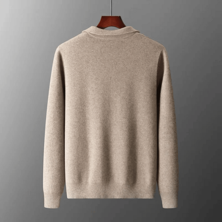 Stylish men's knit zip-up cardigan. Perfect long-sleeve layering jacket for modern men's fashion.