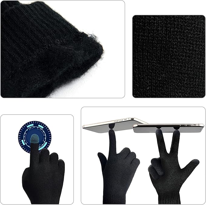 Men's premium winter set: cozy knitted beanie, long warm scarf & durable touchscreen gloves.