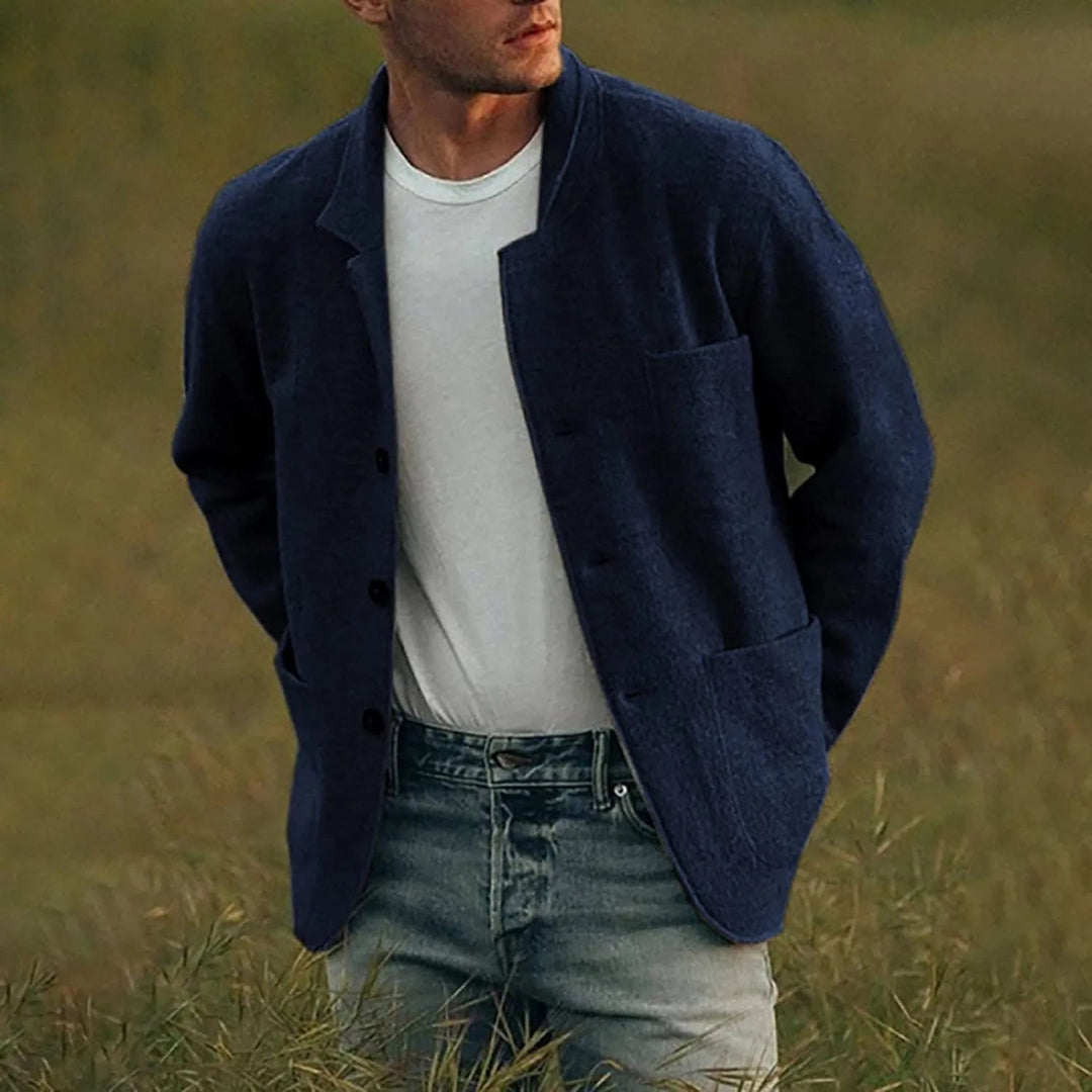 Stylish men's lightly structured blazer, versatile for smart casual or business casual events.