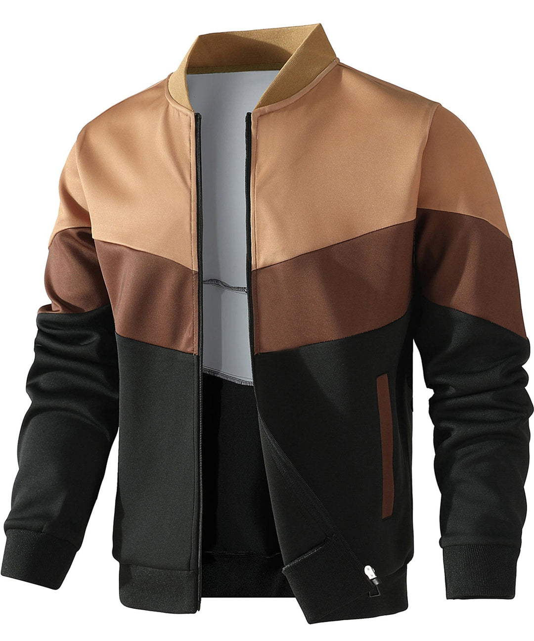 Men's lightweight color block jacket in navy, white, & red; perfect for spring casual wear & men's fashion.