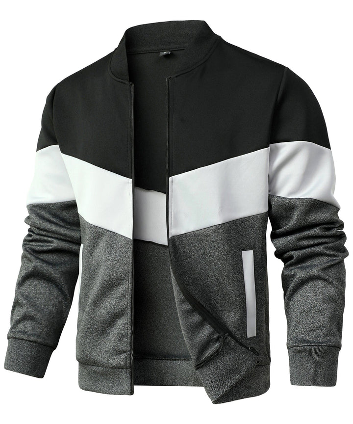 Sporty men's color block jacket with full zip, ideal as lightweight outerwear & new arrival for men's tops.