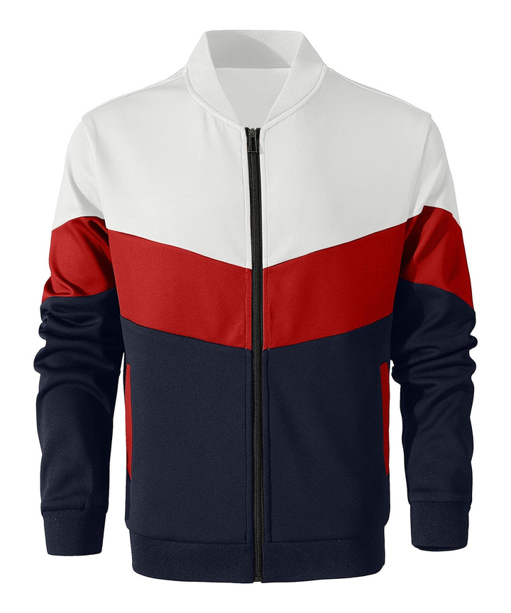 Men's spring jacket in a contemporary color block design, a must-have lightweight outerwear for men's fashion.