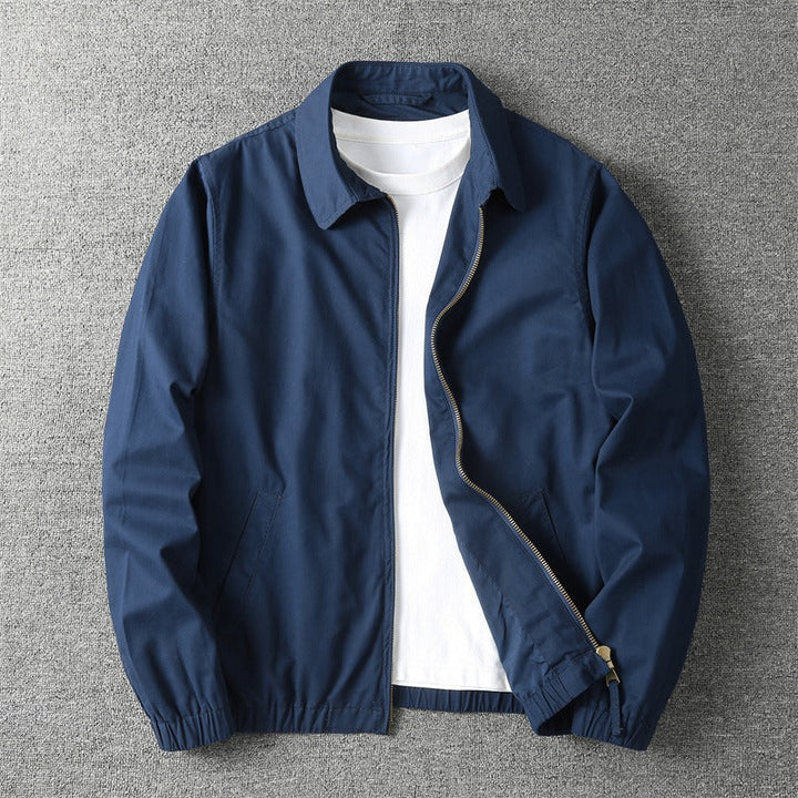 Navy men's lightweight Dallas zipper jacket, comfortable casual outerwear for everyday wear. Essential spring/fall fashion.