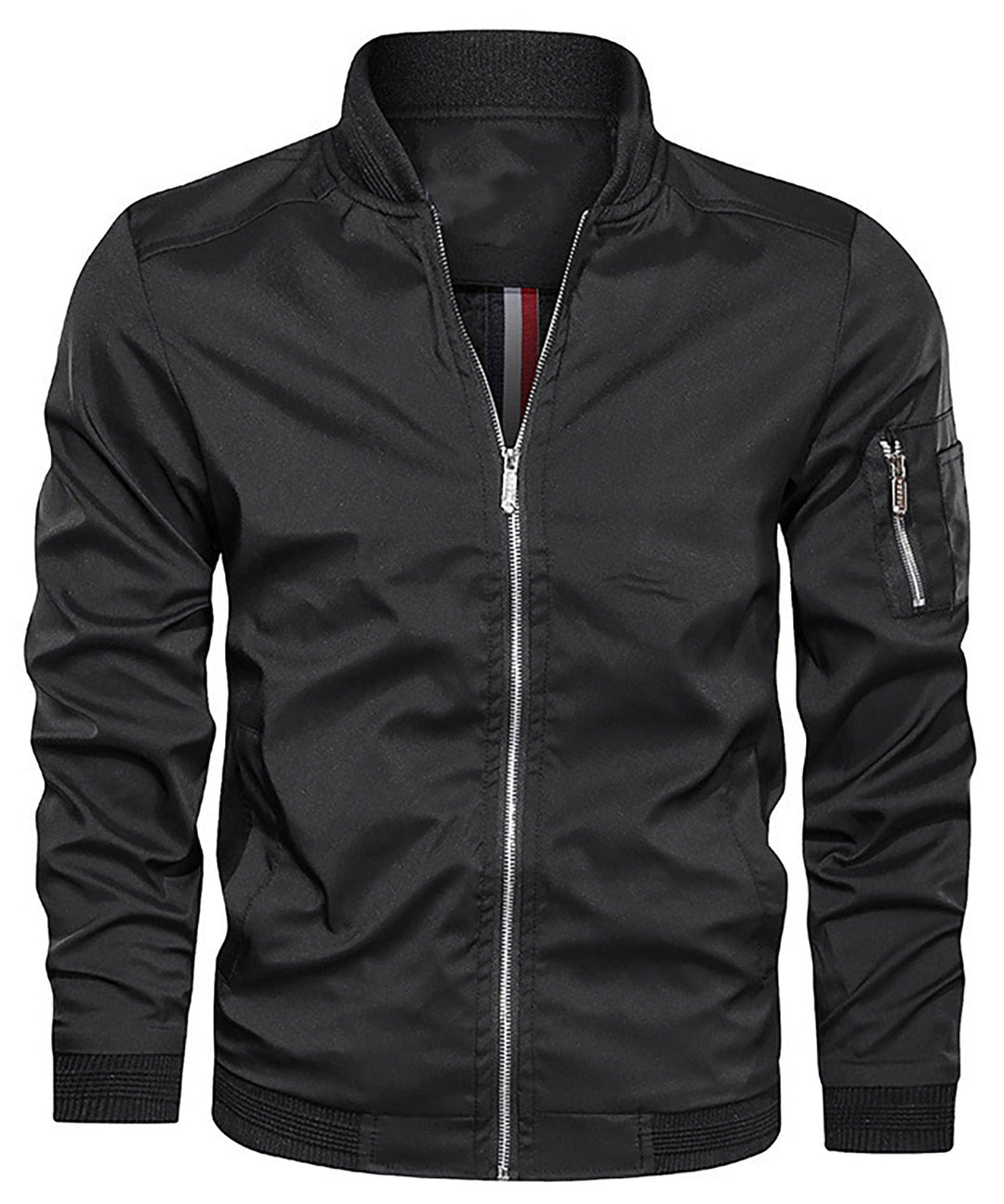 Men's casual full-zip bomber jacket, an essential piece of lightweight outerwear for transitional weather.