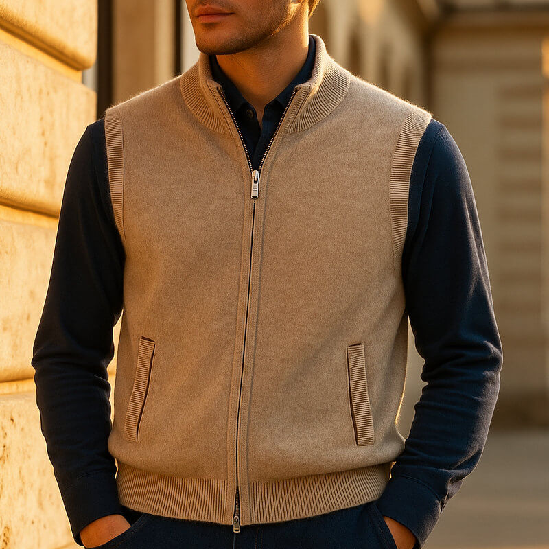 Stylish men's full-zip vest, ideal casual outerwear for versatile layering.
