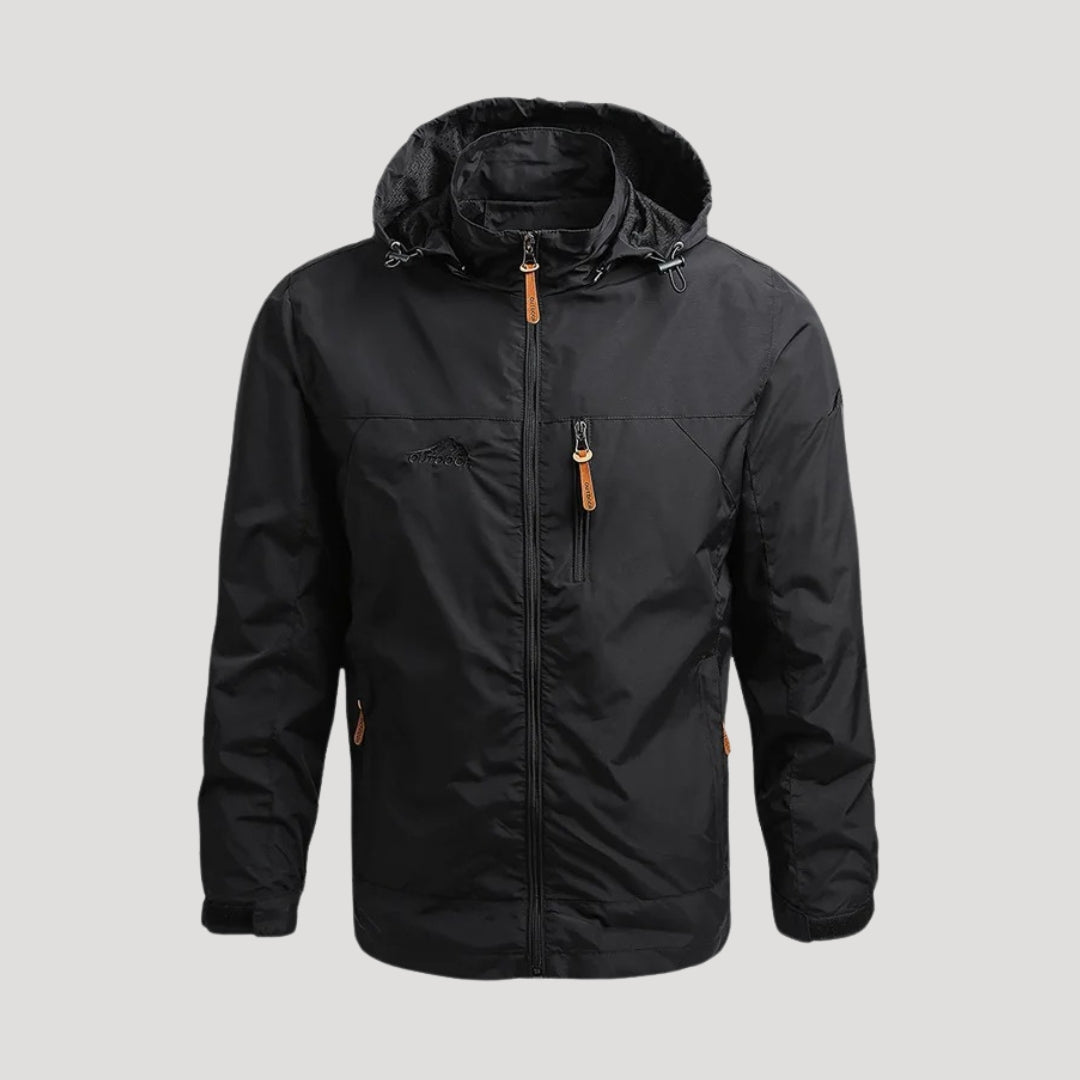 Back view of a men's hooded jacket, designed for comfort and versatility in spring outerwear.