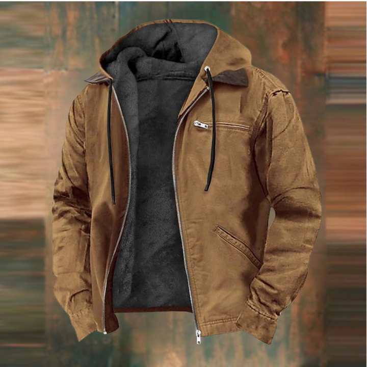 Men's lightweight hooded zip-up jacket with functional pockets, perfect for casual spring & fall transitional outerwear.