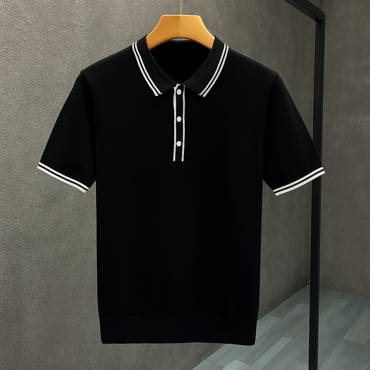 Men's lightweight knit polo shirt for summer comfort. Ideal breathable short-sleeve casual wear.
