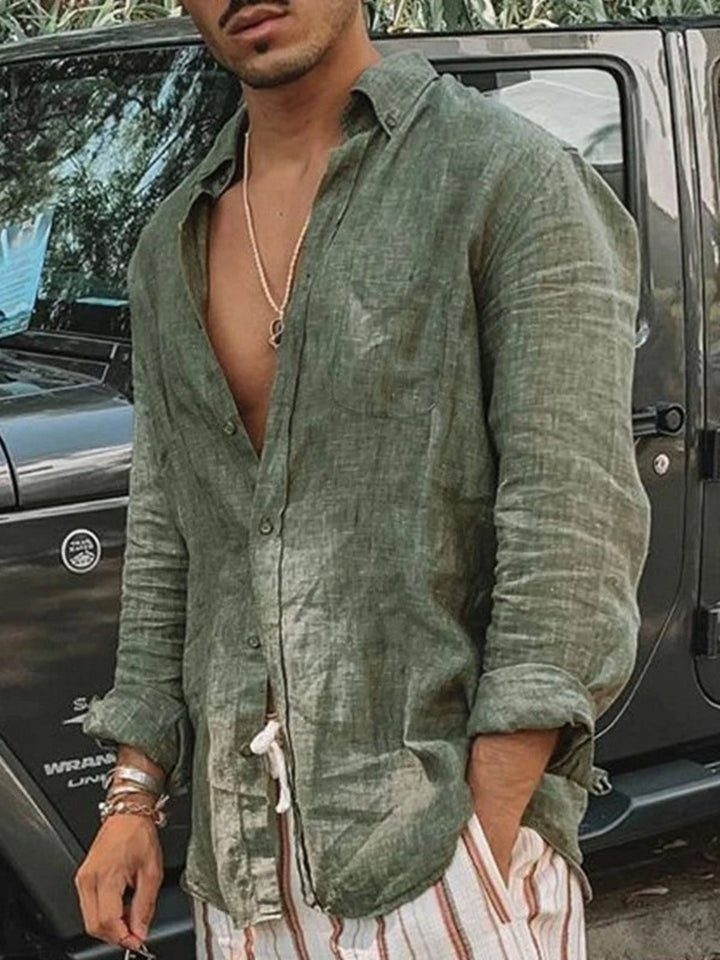 Men's lightweight linen shirt, Fabio, perfect for summer casual wear. Relaxed fit button-up, long sleeves.
