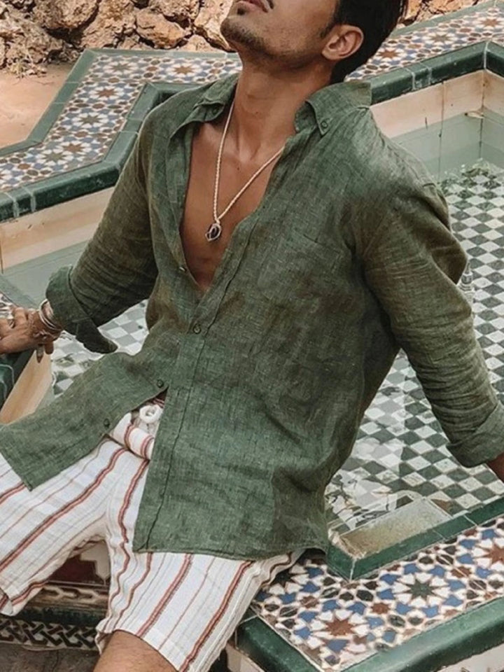 Fabio men's casual button-down shirt. Lightweight linen, long sleeve, ideal for summer fashion & comfort.