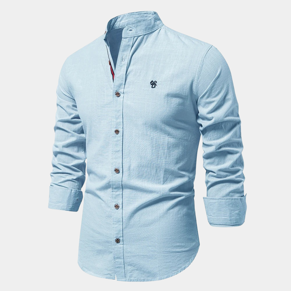 Modern men's summer long-sleeve shirt, perfect for staying stylish & comfortable in warm temperatures.