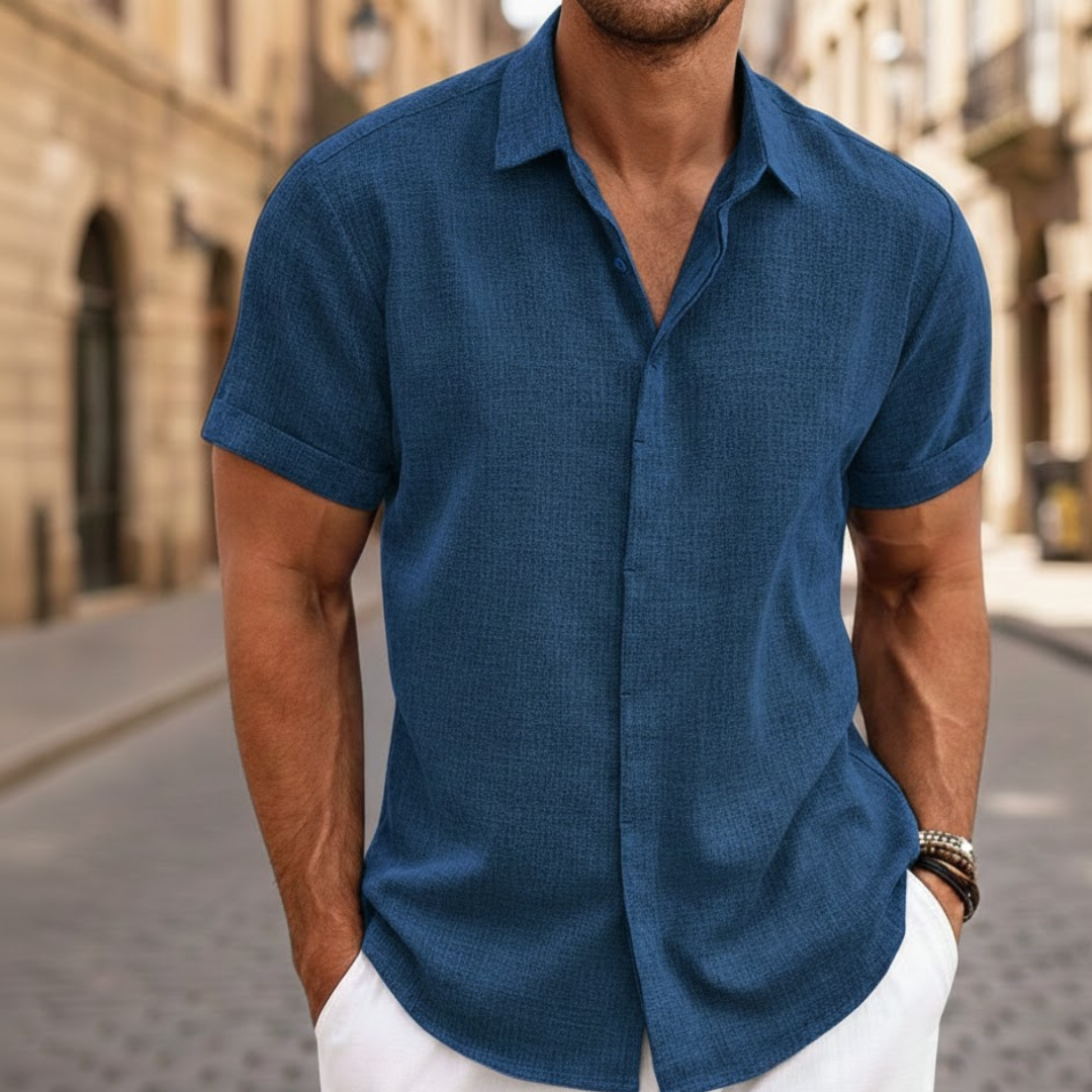 Comfortable men's lightweight short sleeve polo shirt. Button front design, perfect casual summer fashion wear.
