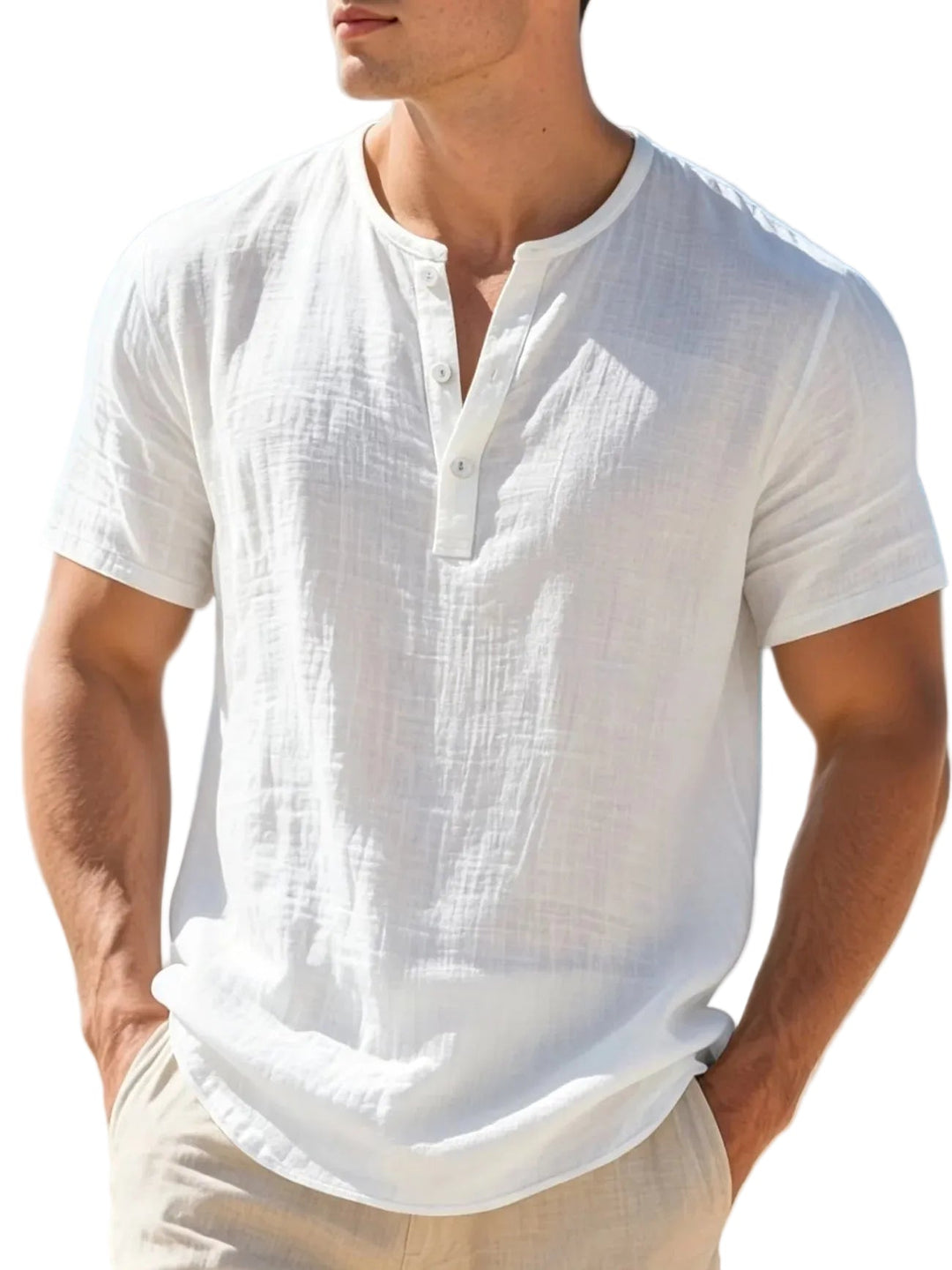 Men's lightweight short-sleeve Henley shirt in a relaxed fit, perfect for summer comfort and casual style.
