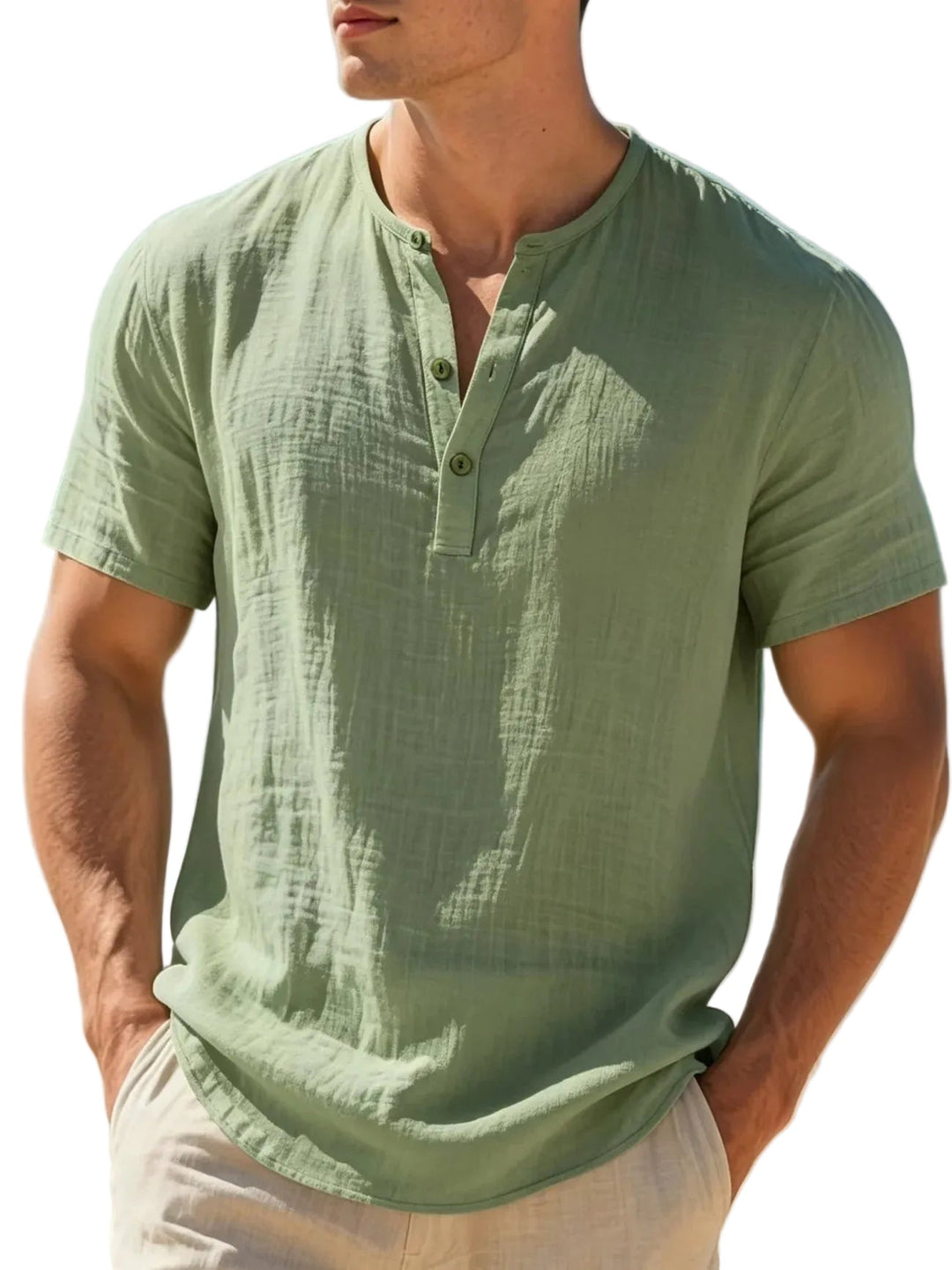 Versatile men's summer Henley, designed for everyday comfort, whether at home or out for a casual day.
