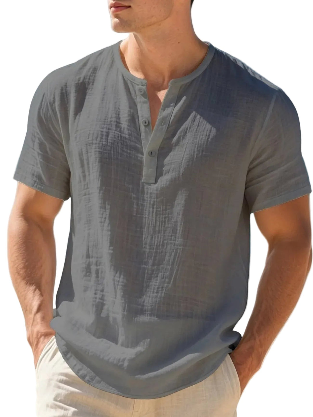 Lightweight men's Henley shirt for ultimate summer comfort; perfect for casual outings and holiday wear.
