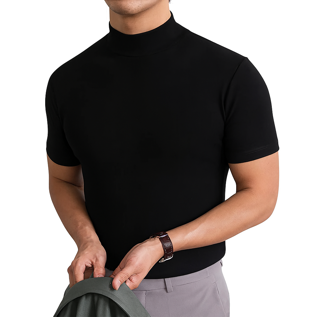 Stylish men's breathable short-sleeve turtleneck, an ideal lightweight top for summer fashion and daily casual wear.