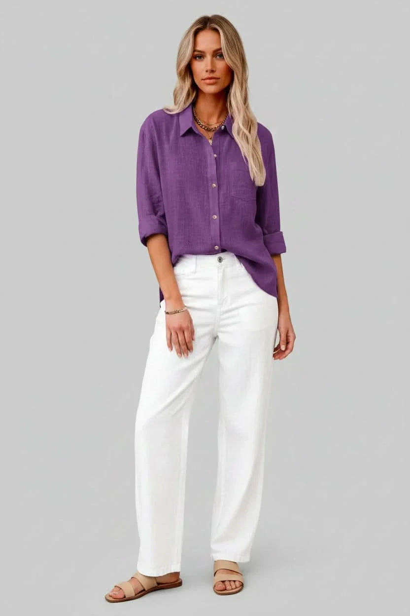 Men's lightweight solid button-up shirt, perfect for breathable casual comfort & everyday wear.