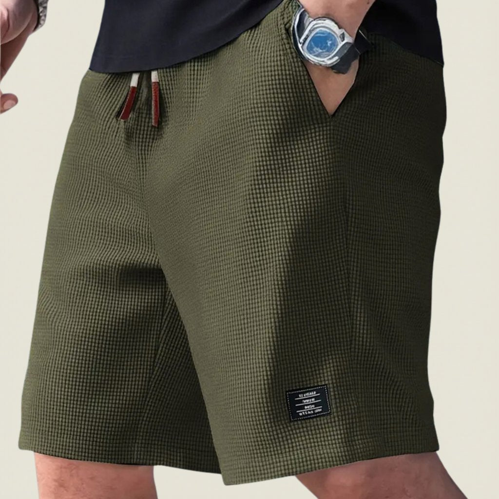 Super lightweight & breathable men's waffle shorts, perfect summer attire for casual comfort.