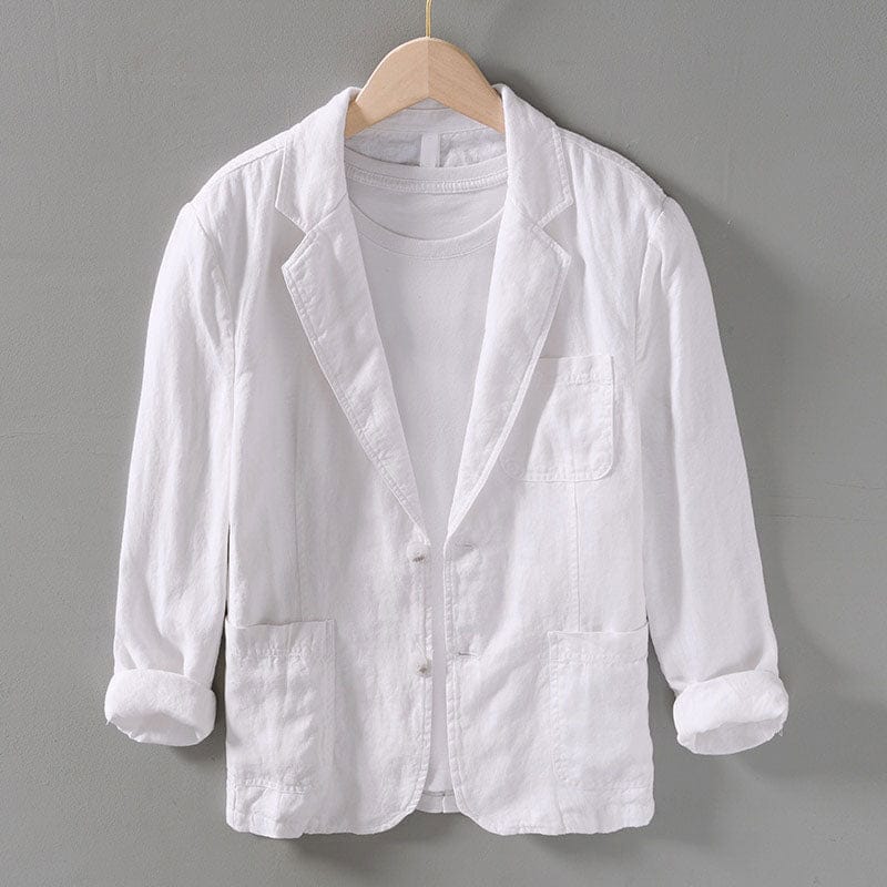 Lightweight men's unstructured two-button blazer with notched lapel. Ideal for casual elegance.
