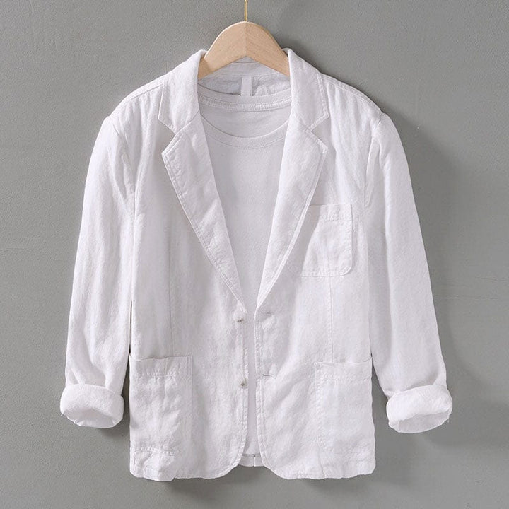 Lightweight men's unstructured two-button blazer with notched lapel. Ideal for casual elegance.