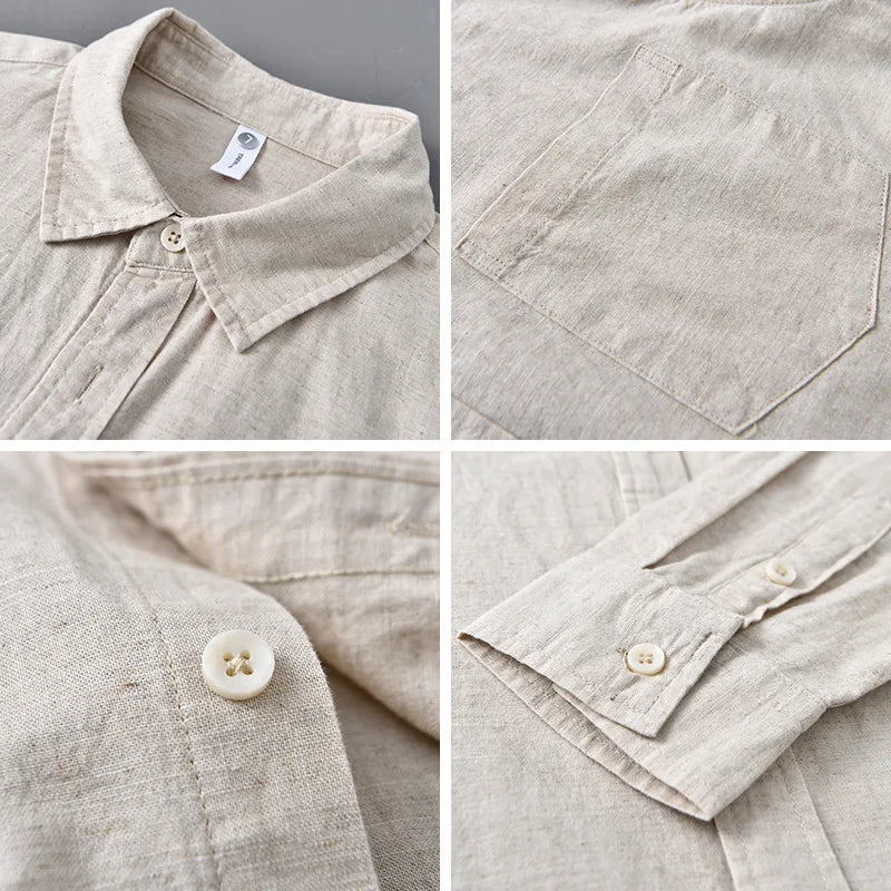 Wrinkle-resistant men's linen button-up, perfect for travel and warm weather