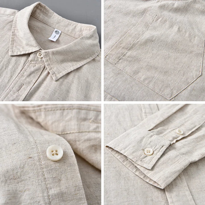 Wrinkle-resistant men's linen button-up, perfect for travel and warm weather