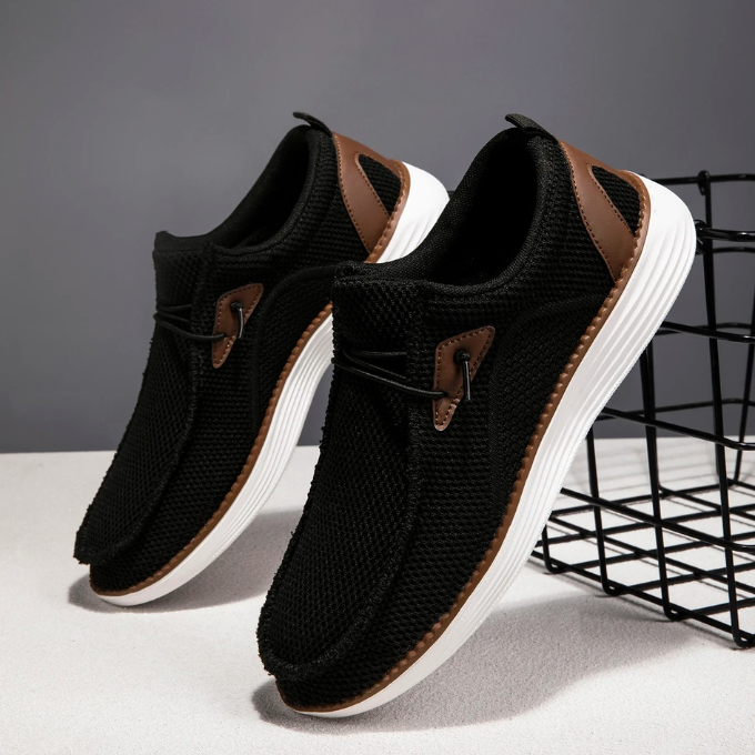 Back view of men's casual slip-on shoes, highlighting the lightweight woven construction
