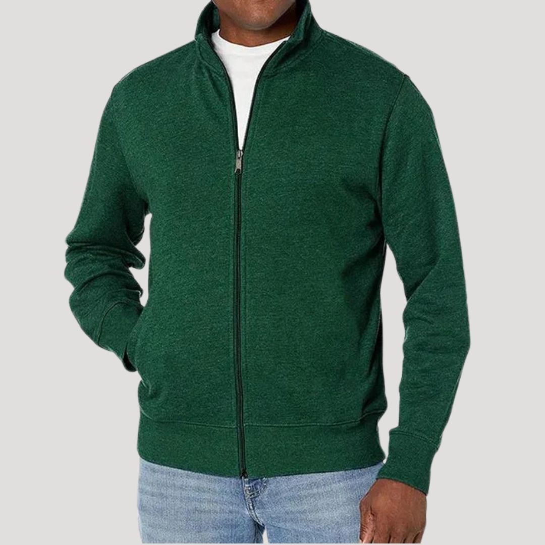 Back view of a men's lightweight spring jacket, showcasing its clean lines and simple style.