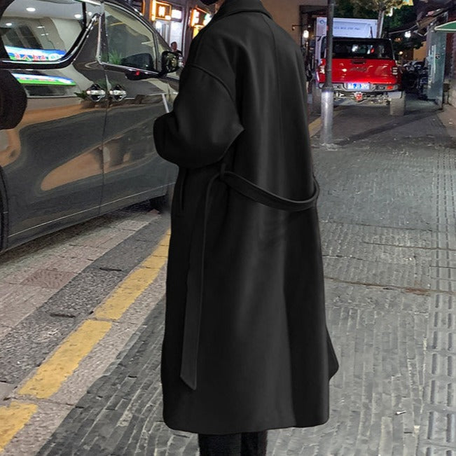 Elegant men's trench coat with belt, offering sophisticated formal and smart casual winter outerwear.