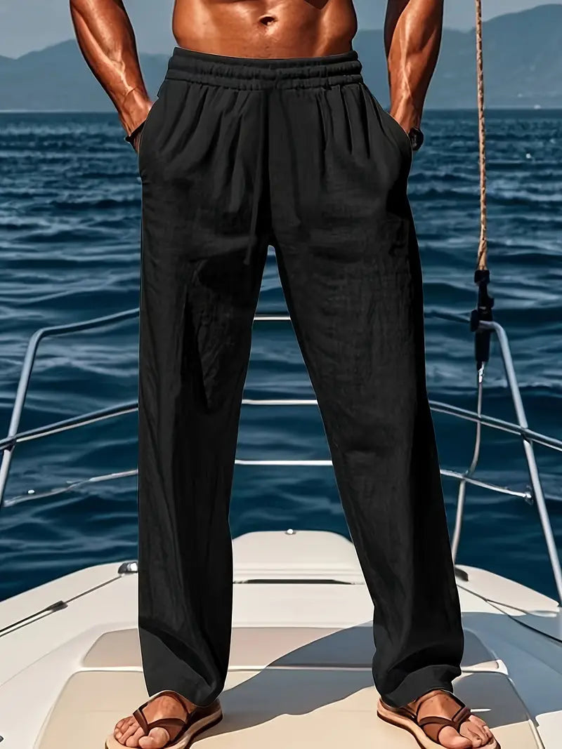 Stylish men's drawstring chino pants. Relaxed loose fit, straight leg for comfort & casual men's fashion.