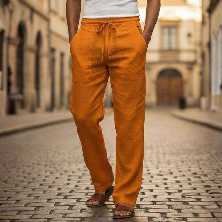Lightweight & breathable men's linen pants, casual drawstring style for ultimate summer comfort.