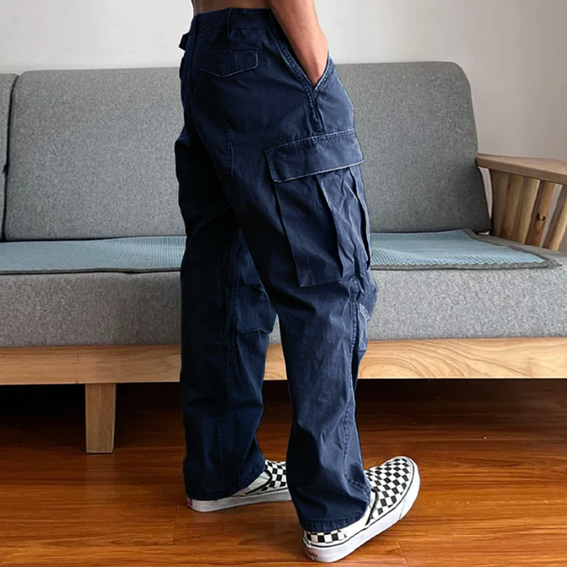 Men's comfortable loose fit washed cargo chino pants, a modern staple for casual men's fashion.