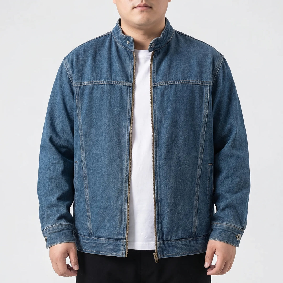 Comfortable men's casual zip-up denim jacket, loose fit ideal for everyday and street style.