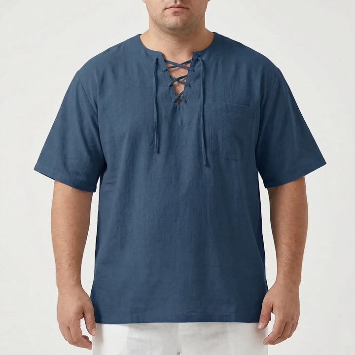 Comfortable men's loose fit V-neck shirt, great for casual wear and relaxed summer outfits.
