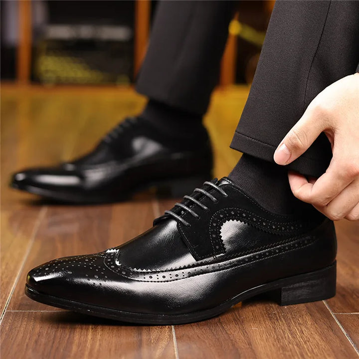 Men's tan brogue Oxford dress shoes, a versatile and luxurious option for formal and business attire.