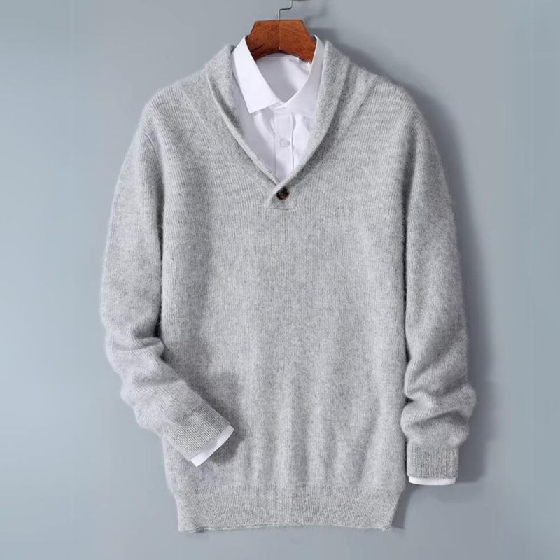 Men's luxury cashmere blend V-neck sweater in a classic knit, perfect for winter fashion