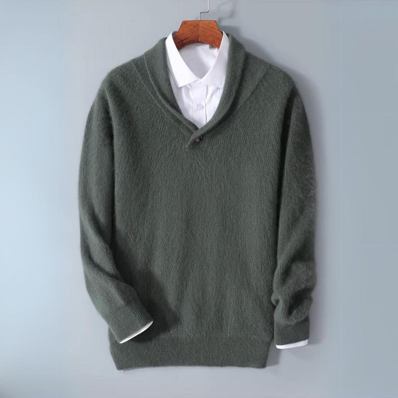 Long sleeve men's luxury V-neck sweater in a premium cashmere blend for ultimate comfort