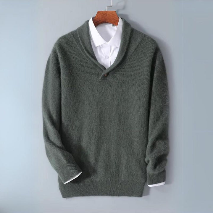 Long sleeve men's luxury V-neck sweater in a premium cashmere blend for ultimate comfort