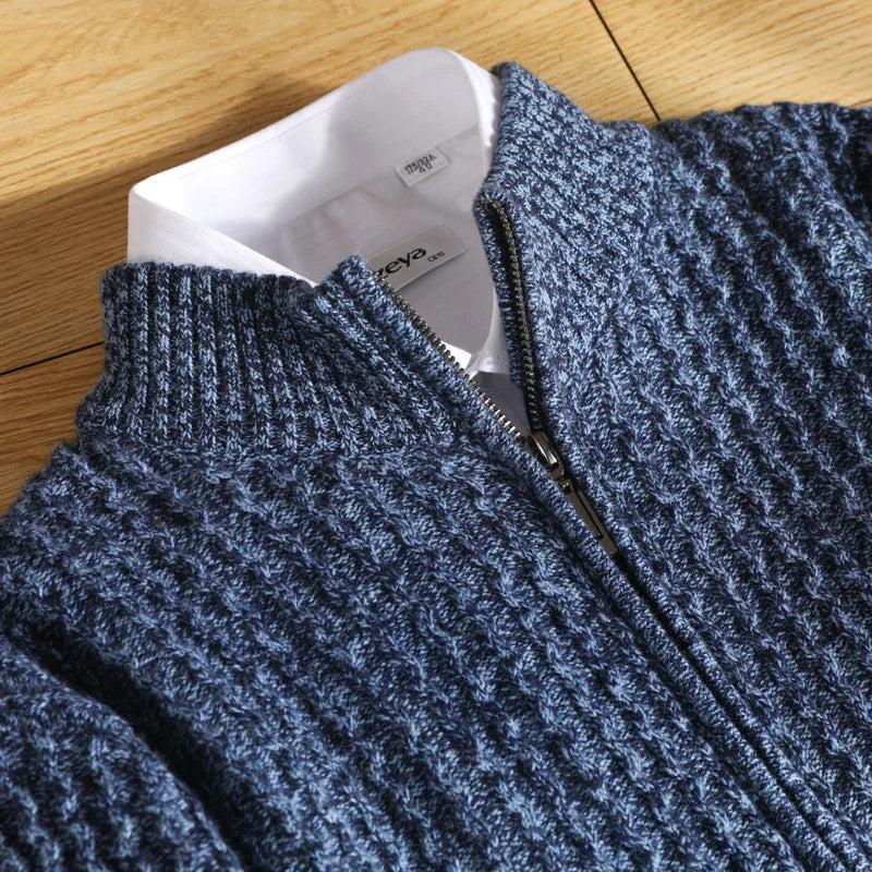 Elegant men's cashmere half-zip sweater, a premium choice for winter apparel and comfort.
