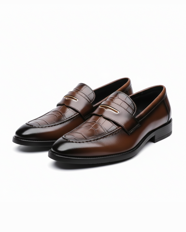 Men's luxury croc-embossed leather loafers, black slip-on dress shoes for formal wear